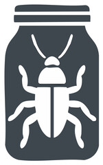 Vector glyph icon of a bug trapped inside a sealed glass jar for collection