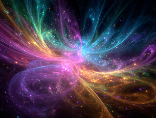 . mesmerizing vortex of brilliant rainbow colored light forming an ethereal magical wormhole or galaxy effect