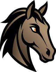 Brown Stylized Horse Head Illustration with Angular Mane and Intense Eye for Mascot and Logo Use