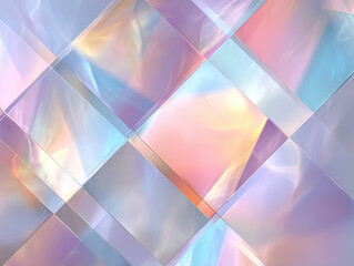 Texture 3D abstraite prismatique aux reflets pastel, surface g&eacute;om&eacute;trique lumineuse et transparente inspir&eacute;e du verre holographique