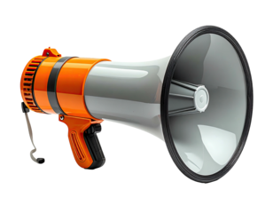 Orange and grey megaphone.  Modern graphic