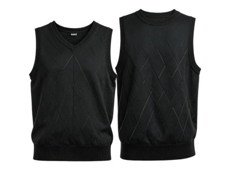 Two black diamond-patterned vests