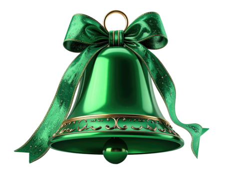Emerald green bell with gold trim and ribbon