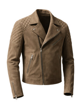 Quilted shoulder panel suede biker jacket with zip cuffs.