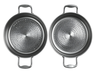 Two stainless steel colander pans