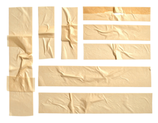 Stacked, wrinkled, taped rectangles