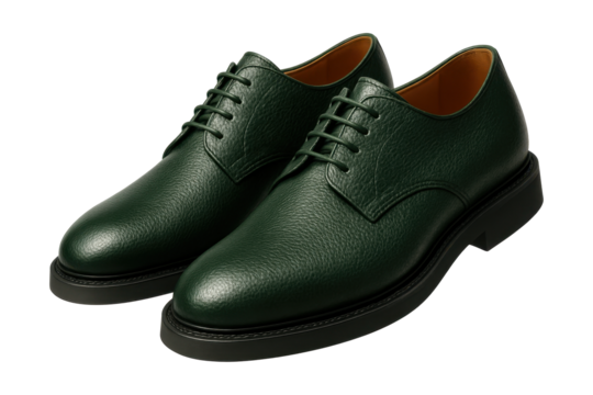 Deep forest green pebble grain derby shoes.