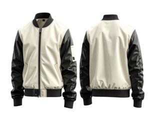 Cream/Black bomber jacket, front/back view