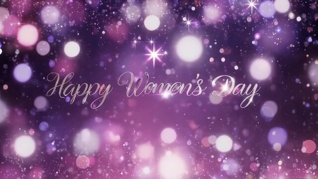 A beautiful and festive bokeh background with shimmering lights. "Happy Women's Day" text in an elegant script font makes it perfect for greetings and social media.