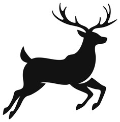 Obraz premium Black Deer Silhouette Leaping Gracefully: Elegant Vector Icon for Holiday Season Projects