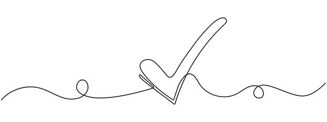 One line art check mark icon vector. approval and success with simple elegance symbol. vector illustration.