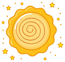 Fototapeta premium Cartoon Sun with Spiral and Stars in a Yellow Palette