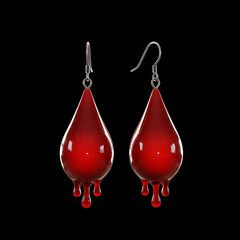 Red teardrop earrings with dripping design on black background  