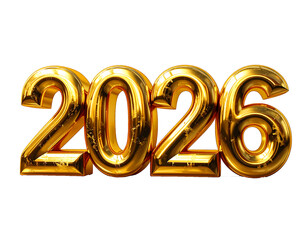 3D golden numbers 2026 Happy New Year or calendar year symbol. on transparent background, png