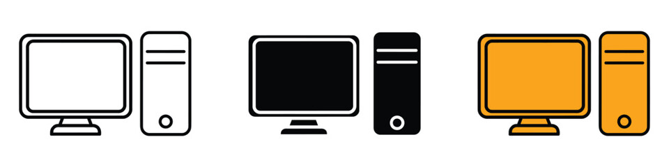 Desktop computer setup icon vector. technology presentations or website interfaces symbol. vector illustration.