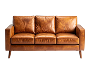 Leather sofa, three-seat, mid-century style