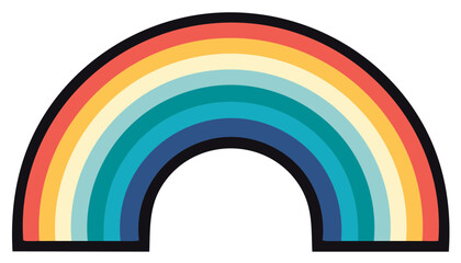 Obraz premium Colorful rainbow illustration with black border, retro style graphic design