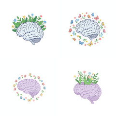 vector designs celebrating World Mental Health Day. illustrations representing emotional balance, mindfulness, self-care. icon, set