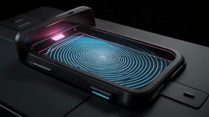 Futuristic fingerprint scanner biometric authentication technology glowing blue and pink neon lights on dark background digital security concept 4k video - Powered by Adobe