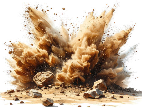 A powerful explosion of sand and rock