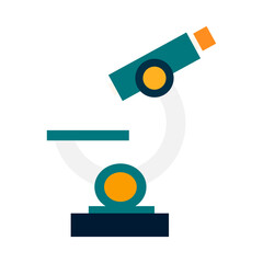 Flat Design Illustration of a Teal Orange and Yellow Microscope on a Transparent Background