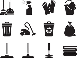 Cleaning and Housekeeping Tools Icon Set