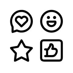 Icon set featuring heart, happy face, star, and thumb up symbols