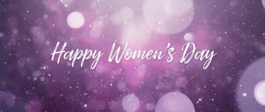 A beautiful and festive bokeh background with shimmering lights. "Happy Women's Day" text in an elegant script font makes it perfect for greetings and social media.