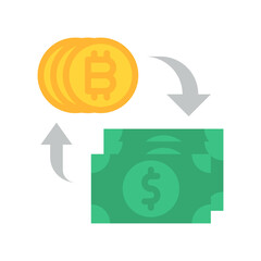 Golden Bitcoin Coin Exchanged For Green Paper Currency Symbolizing Cryptocurrency And Fiat Money Transaction On A Transparent Background