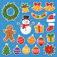 Christmas Element Set, Christmas Collection, Christmas icons, including Santa, reindeer, wreath, ornaments, and more holiday elements, perfect for seasonal designs and celebrations