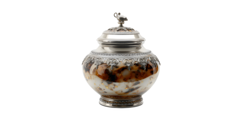 Exquisite antique silver lidded urn with intricate ornate details, a true statement piece for luxury decor
