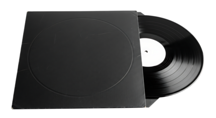 Black vinyl record in its sleeve isolated on a dark background