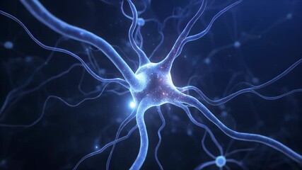 Abstract blue neuron network pulsing with light energy and electrical signals deep space background 4k video - Powered by Adobe