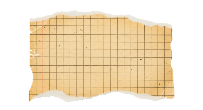 Vintage torn graph paper scrap for nostalgic designs, perfect for adding a retro touch to your projects or creating unique textures and backgrounds