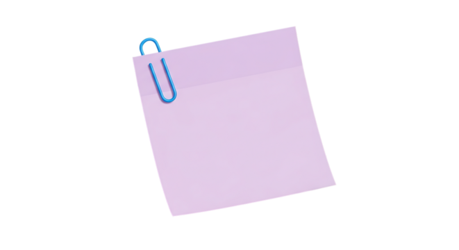 Blank pastel memo note with blue paperclip isolated on background