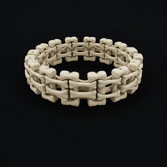 Chain link bracelet made of bone material on black background  