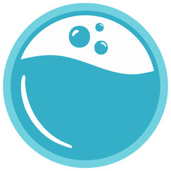 Fototapeta premium Blue Circle Graphic with Liquid Surface and Bubbles. Simple Design Element Illustration