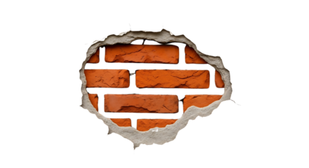 Revealing an orange brick wall through a cracked surface, perfect for construction concepts, backgrounds, or adding a raw and authentic texture, now available