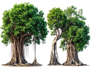 Lush tropical trees against a black background