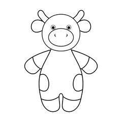 Cute Bull Toy Outline Vector Illustration. Perfect for coloring pages, childrens books, stickers, prints, educational materials, creative projects.