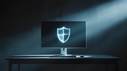 Cyber resilience represented by glowing shield on a computer screen for security awareness