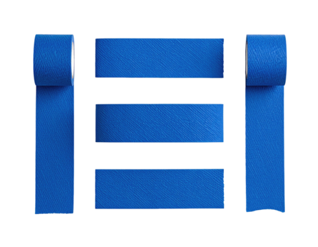 Blue masking tape roll and strips