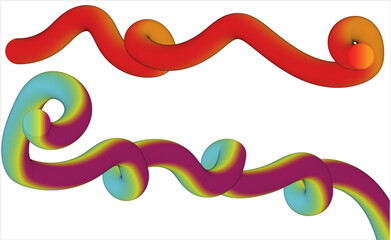 Abstract 3D Colorful Wavy Gradient Line Worm Shapes on White Background Vector