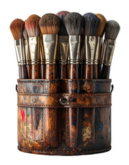 Art brushes in a leather container