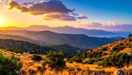 Golden Sunset Over Mountainous Landscape.