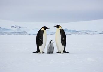 Obraz premium Emperor Penguin Family on Snow