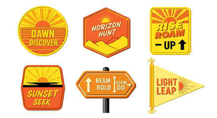 Obraz premium Vector set with travel themed patches for adventure, exploration, and outdoor activities design