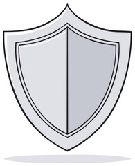 Isolated Silver Gray Cartoon Shield Symbol for Protection and Security on White