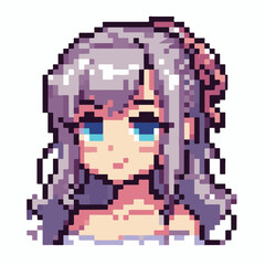 A beautifully designed pixel art portrait of a cute girl with lavender hair, an enchanting concept for a virtual character or gaming avatar