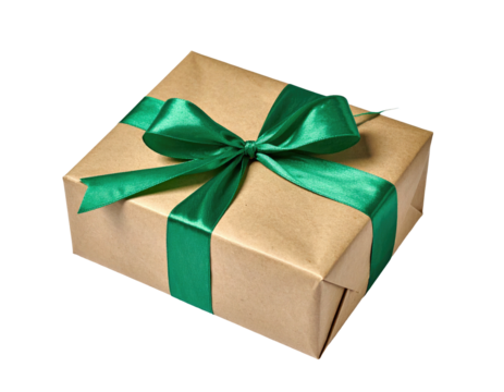 A wrapped gift box with a green ribbon (1)